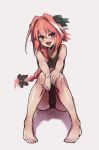  1boy :d astolfo_(fate) bangs bare_arms bare_legs bare_shoulders barefoot black_bow black_panties black_ribbon bow braid bulge eyebrows_visible_through_hair fang fate/apocrypha fate_(series) hair_between_eyes hair_bow hair_intakes hair_ribbon highres knees_together_feet_apart long_hair looking_at_viewer multicolored_hair open_mouth panties pink_hair potato_(sksnabi) ribbon shadow single_braid sitting smile solo streaked_hair trap two-tone_hair underwear violet_eyes white_hair 