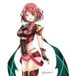  1girl armor blush breasts fingerless_gloves gloves pyra_(xenoblade) large_breasts looking_at_viewer shinohara_shinome short_hair simple_background smile solo white_background xenoblade_(series) xenoblade_2 