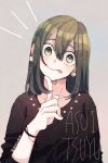  1girl :&gt; asui_tsuyu black_eyes boku_no_hero_academia frog_girl gim_(gim-gim-3919) hair_rings long_hair long_tongue looking_at_viewer low-tied_long_hair simple_background smile solo tongue 