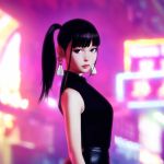  1girl black_eyes black_hair blurry blurry_background closed_mouth cover_image earrings ilya_kuvshinov jewelry lips long_hair looking_at_viewer original ponytail profile sleeveless solo standing 