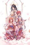  3girls armor black_hair cape cottan666 dress fire_emblem fire_emblem_if full_body gloves hair_ornament hairband highres hinoka_(fire_emblem_if) jewelry long_hair looking_at_another looking_at_viewer mikoto_(fire_emblem_if) mother_and_daughter multiple_girls open_mouth pink_hair priest red_dress red_eyes red_skirt redhead sakura_(fire_emblem_if) short_hair siblings sisters skirt smile staff thigh-highs white_dress white_gloves zettai_ryouiki 