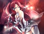  1girl blue_eyes breasts cleavage_cutout gloves high_ponytail leora long_hair medium_breasts mimelex official_art ponytail red_gloves redhead very_long_hair voxwave 