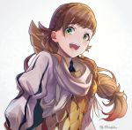  1girl armor blonde_hair blush braid cape fire_emblem fire_emblem_heroes gloves green_eyes hashiko_(neleven) long_hair looking_at_viewer open_mouth sharena simple_background smile solo white_background 