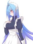  1girl alternate_costume blue_hair breasts commentary_request highres himo kos-mos long_hair maid medium_breasts solo xenosaga 