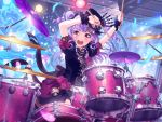  bang_dream! blush dress drums long_hair music purple_hair red_eyes smile udagawa_ako 