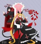  2girls blazblue blazblue:_cross_tag_battle blonde_hair breasts creature flower grey_eyes long_hair multicolored_hair multiple_girls rachel_alucard red_eyes rollinggiru rose ruby_rose rwby short_hair 