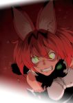  1girl angry animal_ears bow bowtie commentary_request elbow_gloves gloves glowing glowing_eyes highres kemono_friends neon_genesis_evangelion puyo rebuild_of_evangelion serval_(kemono_friends) serval_ears short_hair teeth 