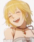  1girl bare_shoulders blonde_hair blush breasts closed_eyes collarbone fiorun highres jewelry necklace omiya599 open_mouth short_hair simple_background smile solo spoilers xenoblade_(series) xenoblade_1 