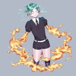  1other androgynous artist_request closed_eyes colored_eyelashes crying crystal_hair gem_uniform_(houseki_no_kuni) glowing glowing_hair gold golden_arms green_hair grey_background houseki_no_kuni necktie phosphophyllite sad short_hair solo sparkle tears 