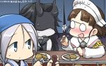  +++ 3girls :d armband bangs black_hair blunt_bangs blush braid brown_hair capelet chikuwa choko_(cup) chopsticks commentary cup daikon dated drunk flying_sweatdrops food glasses hamu_koutarou head_scarf headdress highres horns kantai_collection konnyaku_(food) light_cruiser_hime long_hair mask multiple_girls nose_blush oden open_mouth pale_skin pince-nez roma_(kantai_collection) sailor_collar shinkaisei-kan silver_hair sleeveless smile sweatdrop umikaze_(kantai_collection) 