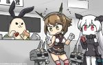  2girls :3 anchorage_hime animalization black_dress brown_hair commentary counter dated dress elbow_gloves flying_sweatdrops gloves hamu_koutarou headgear highres kantai_collection long_hair midriff miniskirt multiple_girls mutsu_(kantai_collection) mutsu_(snail) pale_skin passport red_eyes red_legwear rensouhou-chan shimakaze_(kantai_collection) shimakaze_(seal) shinkaisei-kan short_hair skirt sunglasses sweatdrop thigh-highs white_gloves 