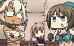  &gt;:) 3girls beret black_gloves black_serafuku blonde_hair blue_eyes brown_hair budget_sarashi commentary crossed_arms dark_skin dated flying_sweatdrops glasses gloves hair_between_eyes hair_ornament hamu_koutarou hat headgear highres kantai_collection light_brown_hair long_hair maya_(kantai_collection) military military_uniform multiple_girls murasame_(kantai_collection) musashi_(kantai_collection) neckerchief opaque_glasses open_mouth partly_fingerless_gloves pointy_hair red_eyes red_neckwear remodel_(kantai_collection) sarashi school_uniform serafuku short_hair short_hair_with_long_locks short_sleeves skirt smile sweatdrop uniform v-shaped_eyebrows white_skirt x_hair_ornament 