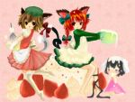  braid chen chou_nemui cooking food fruit inaba_tewi kaenbyou_rin nemui_(pixiv372315) strawberries strawberry touhou twin_braids 