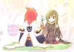 1girl brown_hair couple flower gloves green_eyes long_hair luke_fon_fabre red_hair redhead tales_of_(series) tales_of_the_abyss tear_grants 