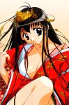  breasts brown_eyes cleavage crown japanese_clothes kadoi_aya kimono long_hair 
