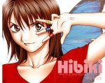  brown_hair change123 gettou_motoko hibiki_(change123) highres iwasawa_shiuri manga scan short_hair smile solo 