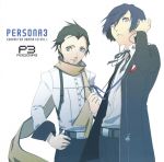  black_hair blue_eyes blue_hair digital_media_player headphones highres mochizuki_ryouji persona persona_3 scan scarf school_uniform smile soejima_shigenori 