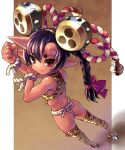  black_hair brown_eyes dark_skin demon_girl drum horns instrument katahira_masashi oni original red_oni thigh-highs thighhighs tiger_print 