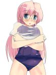  crossed_arms glasses lucky_star no_pants one-piece_swimsuit pink_hair school_swimsuit see-through swimsuit swimsuit_under_clothes takara_miyuki 