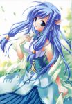  blue_hair dress highres leaf leaves long_hair majo2 majokko_a_la_mode_2 mireille_brilliant scan scan_artifacts 