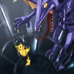  metroid nintendo no_humans pikachu pokemon ridley super_smash_bros. tail wings yellow_eyes 