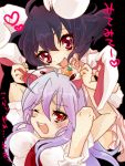  angry animal_ears black_hair bunny_ears carrot ear_grab heart inaba_tewi jewelry momosuu multiple_girls necklace purple_hair rabbit_ears red_eyes reisen_udongein_inaba touhou translated 