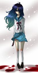  bad_id blood blue_eyes blue_hair isuzu_rio knife long_hair rio_(pixiv_47643) school_uniform suzumiya_haruhi_no_yuuutsu tears yandere 