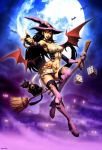  bat belt black_hair boots broom cat dice genzoman hat moon moon_witch wings witch 