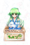  bad_id blush box breasts cleavage detached_sleeves for_adoption frog girl_in_a_box green_eyes green_hair hair_ornament in_box in_container kemonomimi_mode kochiya_sanae large_breasts snake tail tomcho touhou 