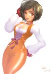  1girl absurdres black_hair bodysuit breasts brown_eyes choker cleavage final_fantasy final_fantasy_ix garnet_til_alexandros_xvii gloves highres jewelry necklace orange_bodysuit short_hair smile solo 