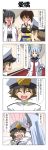  3girls 4koma absurdres bangs black_hair blue_hair blunt_bangs blush brown_eyes brown_hair ceiling_light cheek_pull closed_eyes comic crying crying_with_eyes_open detached_sleeves dress epaulettes hair_between_eyes hair_ornament hair_tie hallway hand_on_hip hands_on_own_face hat headgear heart heart_in_mouth highres japanese_clothes kaga_(kantai_collection) kantai_collection kimono little_boy_admiral_(kantai_collection) long_hair long_sleeves military military_hat military_uniform multiple_girls muneate murakumo_(kantai_collection) necktie nontraditional_miko open_mouth peaked_cap red_eyes sailor_dress side_ponytail sidelocks smile streaming_tears sweatdrop tears thought_bubble tooth_gap uniform wide_sleeves yamashiro_(kantai_collection) 