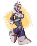  1girl adapted_costume android belt brown_hair commentary commission crossover english_commentary full_body glasses gloves gyakuten_saiban open_mouth robot_ears rockman rockman_x short_hair solo standing suzuki_mako teeth tentokki walking white_gloves 