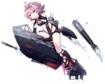  1girl azur_lane black_footwear blush boots breasts brown_eyes eyebrows_visible_through_hair full_body kaede_(003591163) looking_at_viewer navel official_art parted_lips pink_hair short_hair small_breasts solo thigh-highs thigh_boots torpedo transparent_background u-557_(azur_lane) 