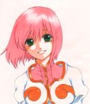  1girl breasts commentary_request dress estellise_sidos_heurassein green_eyes marker_(medium) medium_hair pink_hair smile solo tales_of_(series) tales_of_vesperia traditional_media 