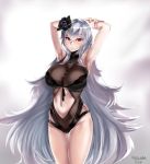  1girl azur_lane blush breasts graf_zeppelin_(azur_lane) grey_hair highres large_breasts long_hair looking_at_viewer paundo2 solo swimsuit white_background 