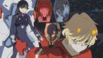  2girls 3boys a-1_pictures all_fours ass bangs black_bodysuit black_hair blonde_hair blue_eyes bodysuit brown_hair couple crying crying_with_eyes_open darling_in_the_franxx gloves green_eyes hair_ornament hair_over_one_eye hairband hairclip hand_on_own_face hands_on_own_head highres hiro_(darling_in_the_franxx) holding horns ichigo_(darling_in_the_franxx) long_hair looking_back mitsuru_(darling_in_the_franxx) multiple_boys multiple_girls netorare nine_alpha_(darling_in_the_franxx) oni_horns pilot_suit pink_hair red_bodysuit red_horns short_hair tears white_bodysuit white_gloves white_hairband white_hairclip zero_two_(darling_in_the_franxx) 