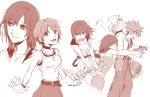  1girl closed_mouth commentary_request dress kairi_(kingdom_hearts) kingdom_hearts kingdom_hearts_i kingdom_hearts_ii medium_hair multiple_boys ramochi_(auti) riku short_hair sora_(kingdom_hearts) younger 