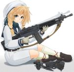  assault_rifle beretta_ar70/90 combat_knife dress gloves gun hat highres ichigotofu knife looking_at_viewer magazine_(weapon) military original rifle sailor_dress sailor_hat sling weapon 