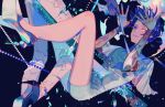  2others androgynous antarcticite arrow bangs beads blue_eyes blue_hair blunt_bangs breaking crack cracked gloves golden_arms heterochromia high_heels houseki_no_kuni multiple_others necktie necktie_grab neckwear_grab out_of_frame phosphophyllite phosphophyllite_(ll) sad_smile see-through shards short_hair sparkle spoilers stabbed sword tears weapon yellow_eyes 