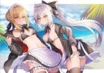  .com_(cu_105) 2girls alternate_costume alternate_hairstyle apron artoria_pendragon_(all) artoria_pendragon_(swimsuit_rider_alter) artoria_pendragon_(swimsuit_rider_alter)_(cosplay) ass beach bikini black_bikini black_jacket black_legwear black_ribbon blonde_hair blurry blurry_background braid breasts cleavage commentary_request cosplay cowboy_shot enmaided eyebrows_visible_through_hair fate/grand_order fate_(series) french_braid frilled_apron frilled_bikini_top frills gothic_lolita hair_between_eyes hood hoodie jacket jeanne_d&#039;arc_(alter)_(fate) jeanne_d&#039;arc_(fate)_(all) leaning_forward leg_garter lolita_fashion looking_at_viewer maid maid_bikini maid_headdress medium_breasts midriff mop multiple_girls navel open_clothes open_hoodie open_jacket pale_skin palm_tree ponytail ribbon sidelocks silver_hair small_breasts stomach swimsuit thigh-highs thighs tree waist_apron yellow_eyes 