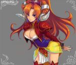  1girl breasts cleavage commentary_request corset earrings grandia grandia_ii jewelry kara_(color) large_breasts long_hair looking_at_viewer millenia_(grandia) orange_hair redhead solo thigh-highs 