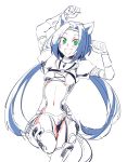  1girl animal_ears blue_hair cat_ears cat_tail collar commentary_request full_body green_eyes headband ishiwari long_hair looking_at_viewer meracle_chamlotte navel revealing_clothes solo standing star_ocean star_ocean_the_last_hope tail twintails 