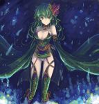  1girl breasts bridal_gauntlets cleavage commentary_request detached_sleeves dress final_fantasy final_fantasy_iv green_dress green_eyes green_hair green_legwear kara_(color) rydia solo 