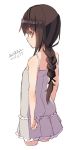  1girl bangs bare_arms bare_shoulders blush braid brown_eyes brown_hair closed_mouth cropped_legs dated dress eyebrows_visible_through_hair grey_dress long_hair looking_at_viewer looking_back maze_(gochama_ze_gohan) original pleated_dress signature simple_background single_braid sketch sleeveless sleeveless_dress solo very_long_hair white_background 