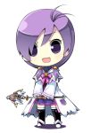  1girl aisha_(elsword) chibi elemental_master_(elsword) elsword long_hair long_sleeves looking_at_viewer open_mouth purple_hair sakumo_(karatama) smile solo staff standing tagme violet_eyes white_background 