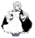  1girl :d alternate_costume apron bangs blush breasts dress enmaided eyebrows_visible_through_hair frilled_apron frilled_dress frills greyscale hair_between_eyes long_hair looking_at_viewer love_live! love_live!_school_idol_project maid maid_apron medium_breasts minami_kotori monochrome one_side_up open_mouth puffy_short_sleeves puffy_sleeves ririko_(zhuoyandesailaer) round_teeth short_sleeves sidelocks skirt_hold smile solo teeth upper_teeth very_long_hair 