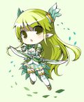  1girl chibi elf elsword grand_archer_(elsword) hair_ornament leaf long_hair looking_at_viewer open_mouth pointy_ears rena_(elsword) sakumo_(karatama) solo tagme white_background 