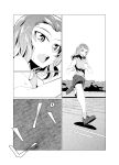  absurdres comic girls_und_panzer highres moku_x_moku monochrome rosehip running shoes short_hair shorts sneakers sweat tank_top track track_and_field translation_request 