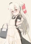  1girl amatsukaze_(kantai_collection) apron blush breasts eyebrows_visible_through_hair fyuo glasses gloves grey_background hair_between_eyes highres kantai_collection long_hair looking_at_viewer maid maid_apron maid_headdress open_mouth panties red_glasses simple_background small_breasts solo twintails twitter_username underwear white_gloves white_hair white_panties yellow_eyes 