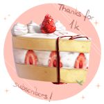 cake commentary deviantart english_commentary followers food fruit no_humans original sasoura simple_background sparkle strawberry strawberry_shortcake thank_you 